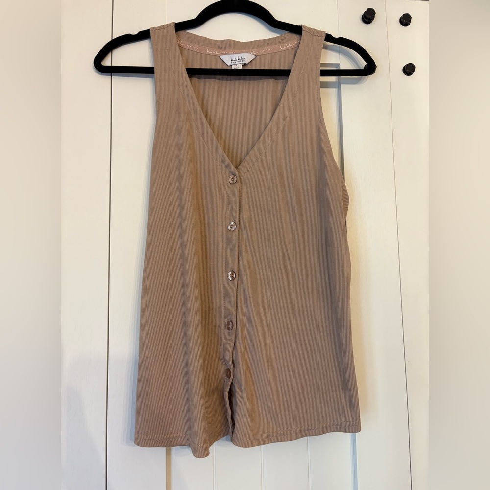 Nicole Miller Beige Button-Front Tank Top Vest EUC! Like New